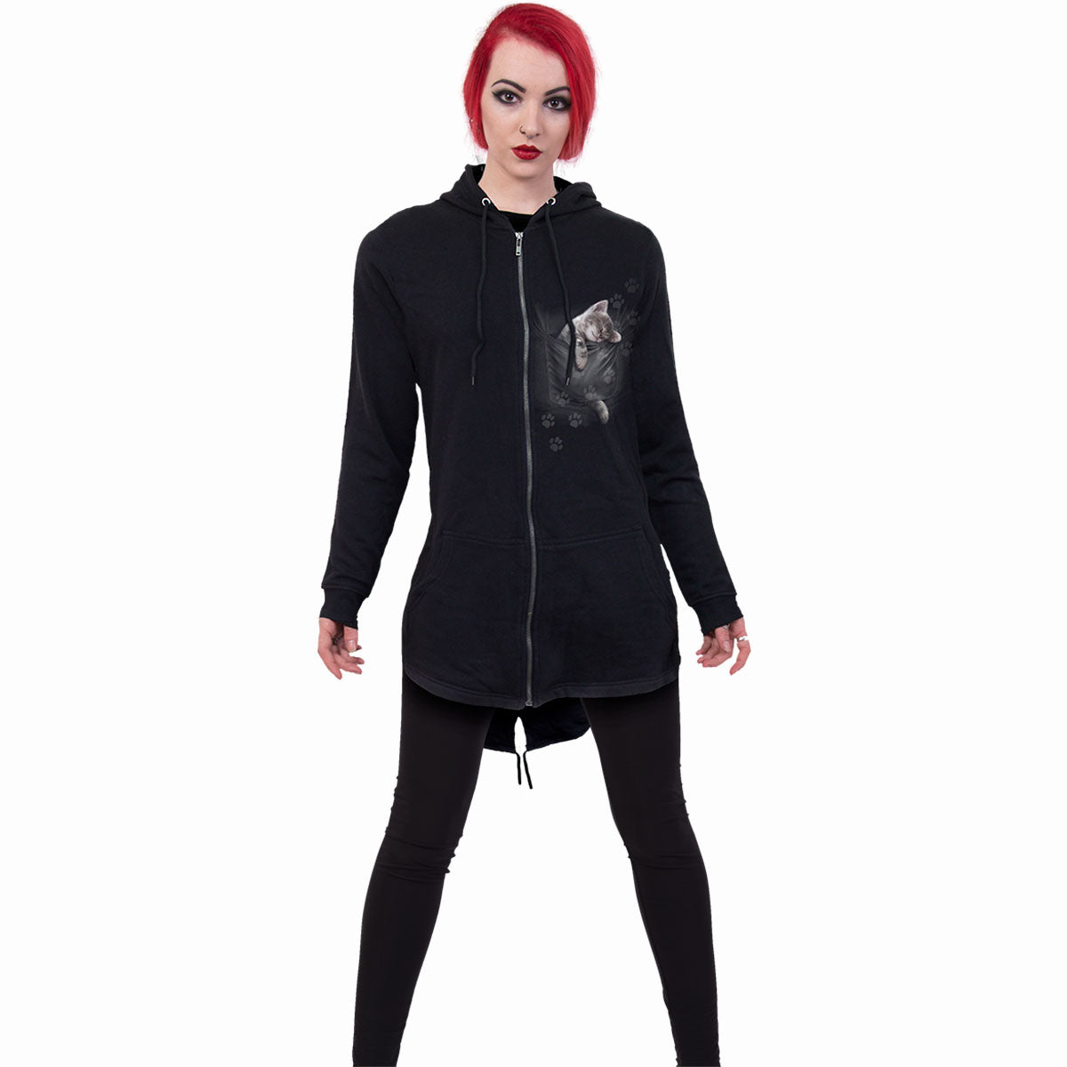 POCKET KITTEN - Sudadera con capucha de cola de pez para mujer - Manga con cremallera