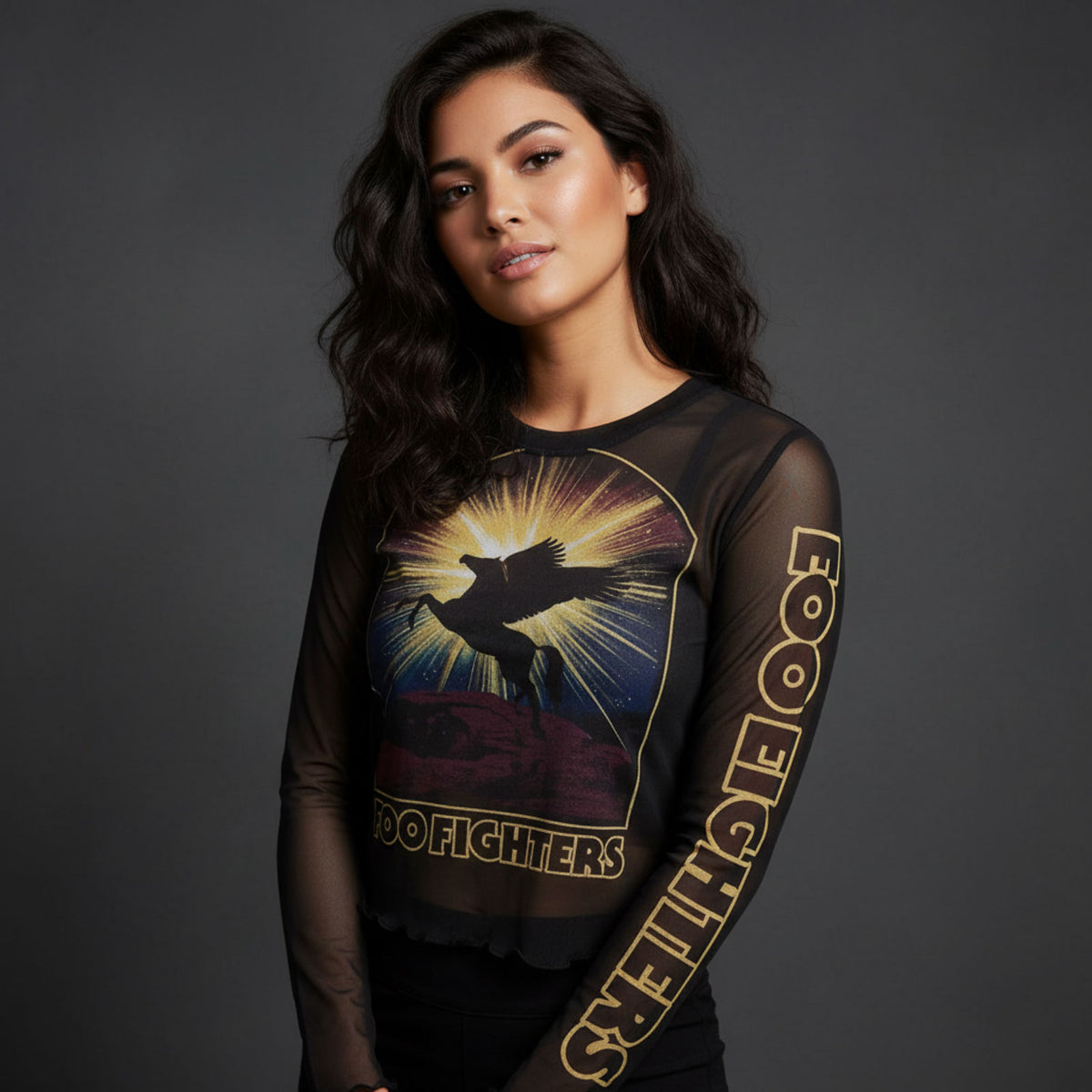 FOO FIGHTERS - PEGASUS - Ladies Long Sleeve Crop Top Black