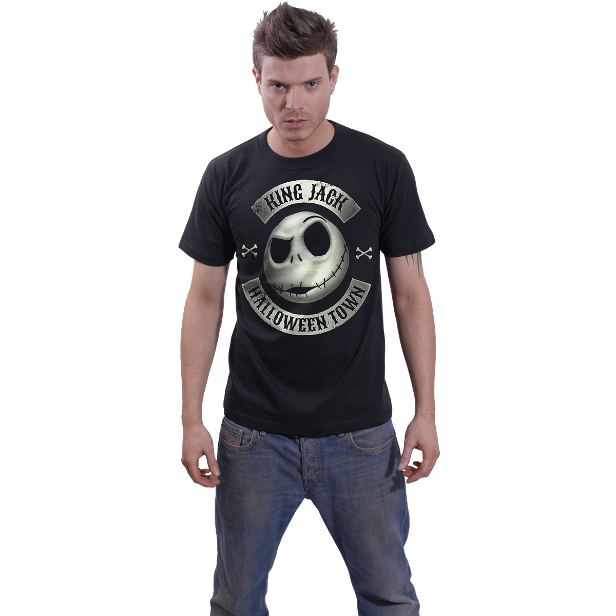 PESADILLA ANTES DE NAVIDAD -JACK CREST (GLOW) - Camiseta con estampado frontal Negro