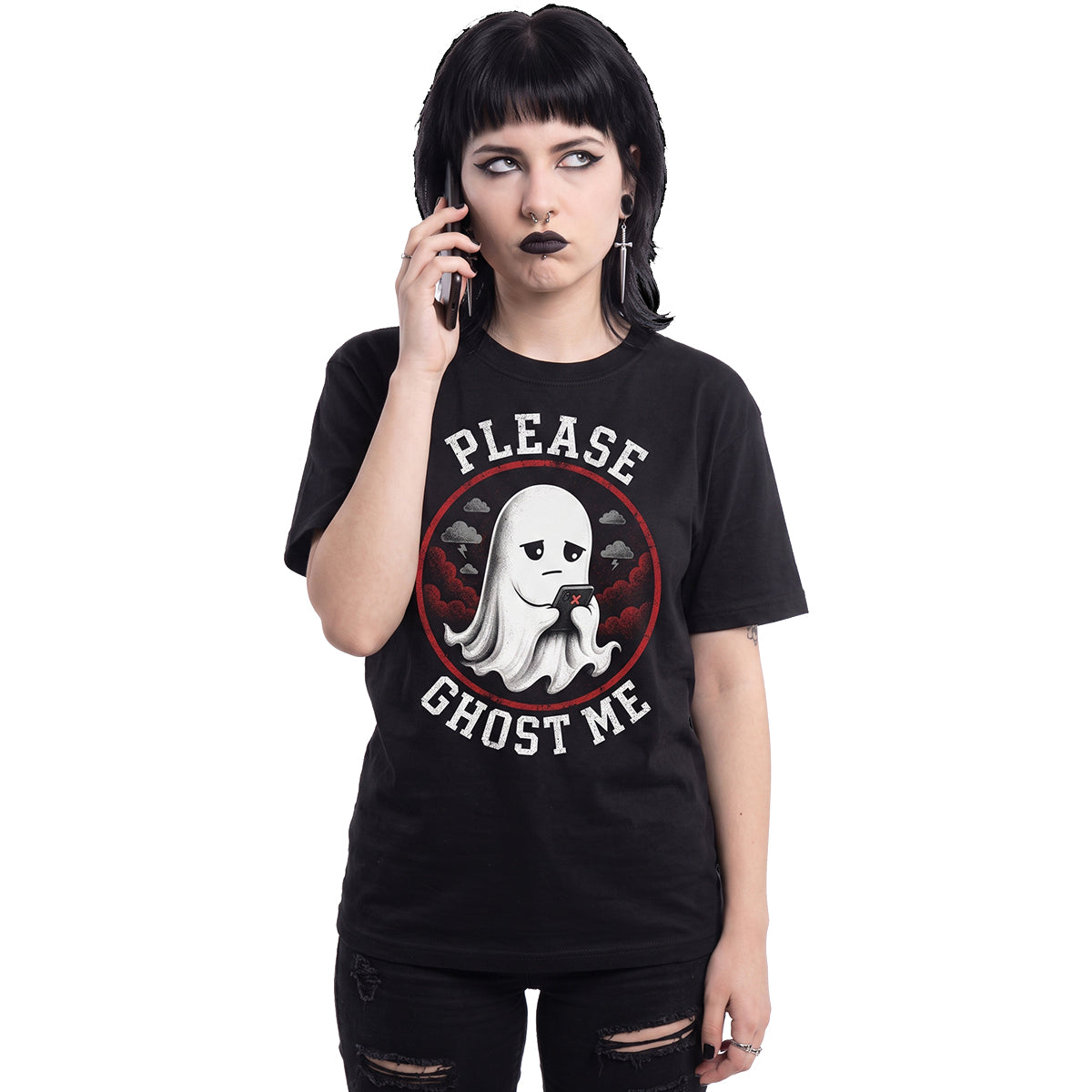 GHOST ME - Camiseta con estampado en la parte delantera, negra