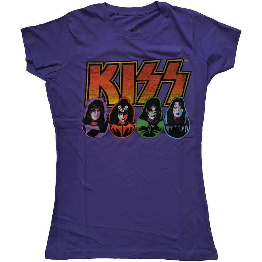 KISS - LOGO, FACES & ICONS - Ladies T-Shirt Purple