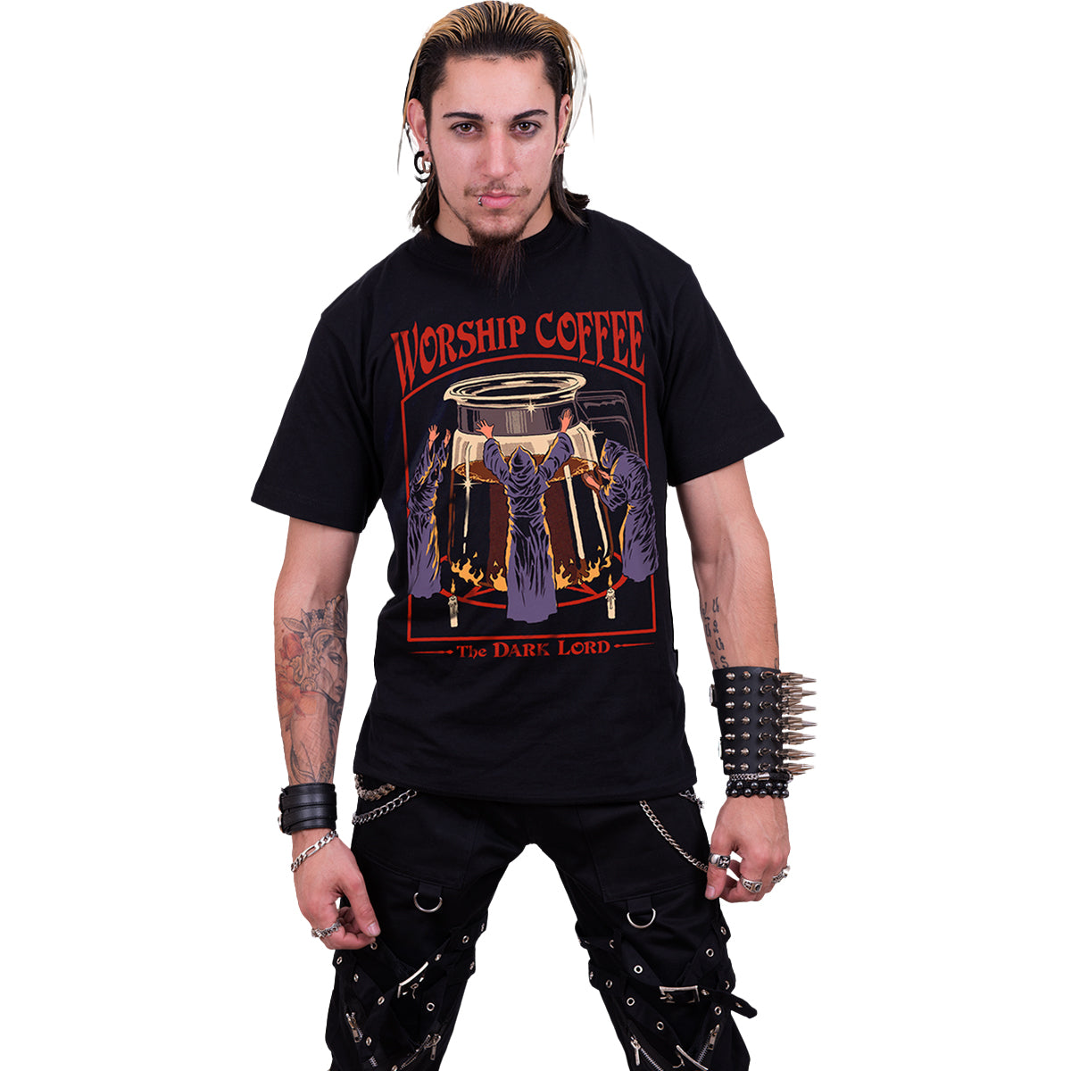 STEVEN RHODES - COFFEE WORSHIP - Camiseta con estampado frontal Negro