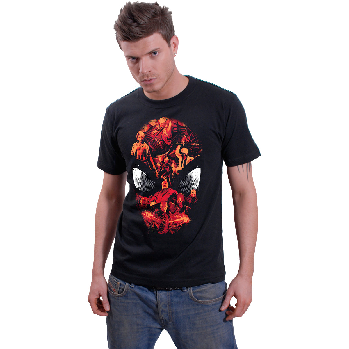 VIDEOJUEGO SPIDER-MAN - LISTA DE PERSONAJES - Camiseta con estampado frontal Negro