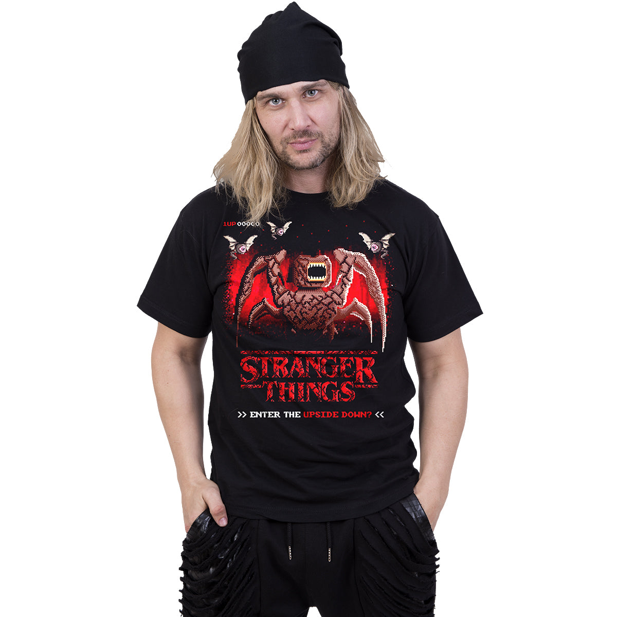 STRANGER THINGS - 8 BIT AL REVÉS - Camiseta con estampado frontal Negro