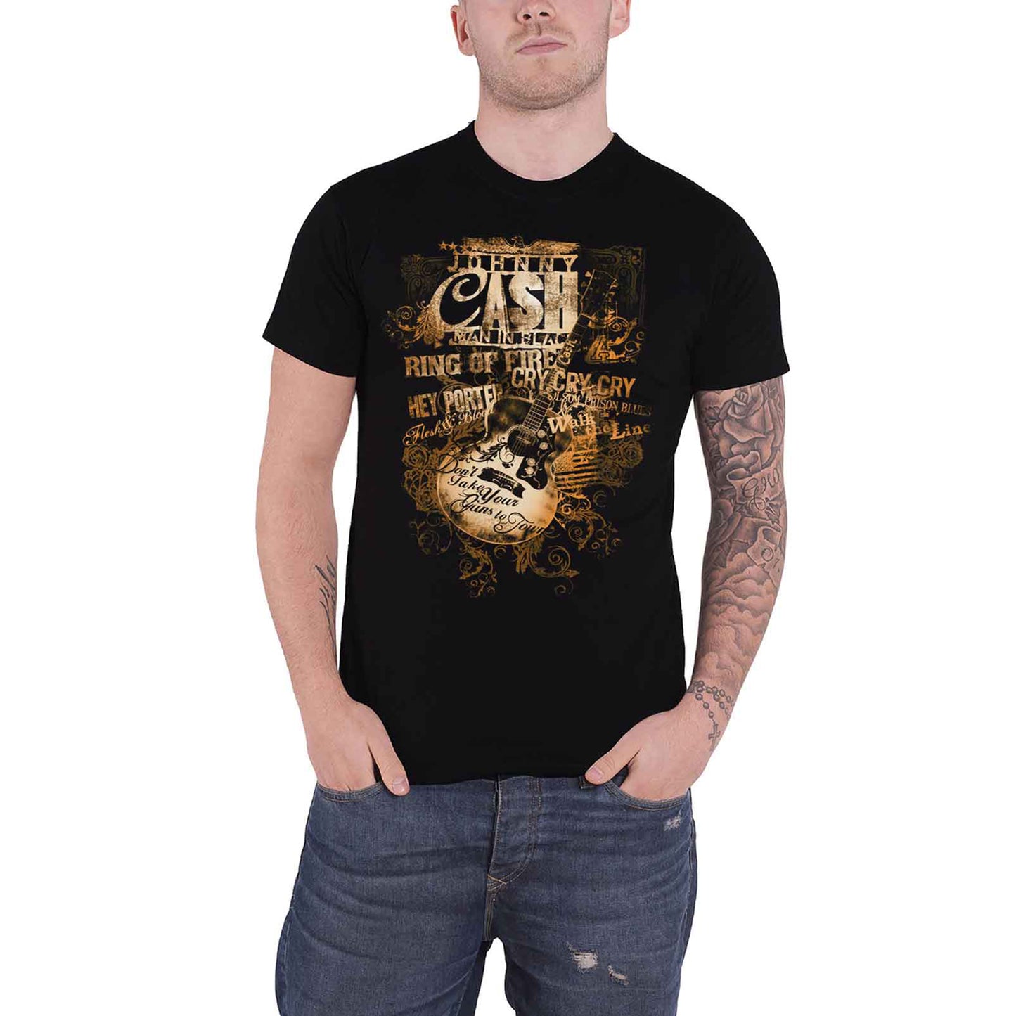 JOHNNY CASH - GUITAR SONG TITLES - T-Shirt Black