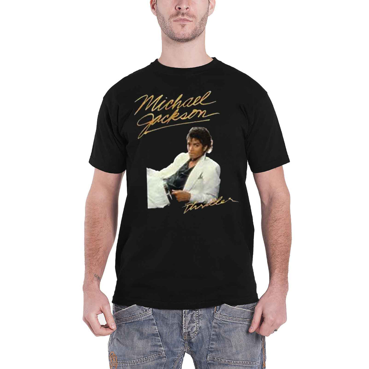 MICHAEL JACKSON - THRILLER WHITE SUIT - T-Shirt Black