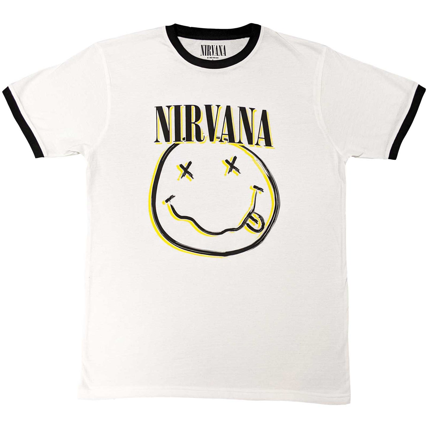 NIRVANA - DOUBLE HAPPY FACE - Ringer T-Shirt White