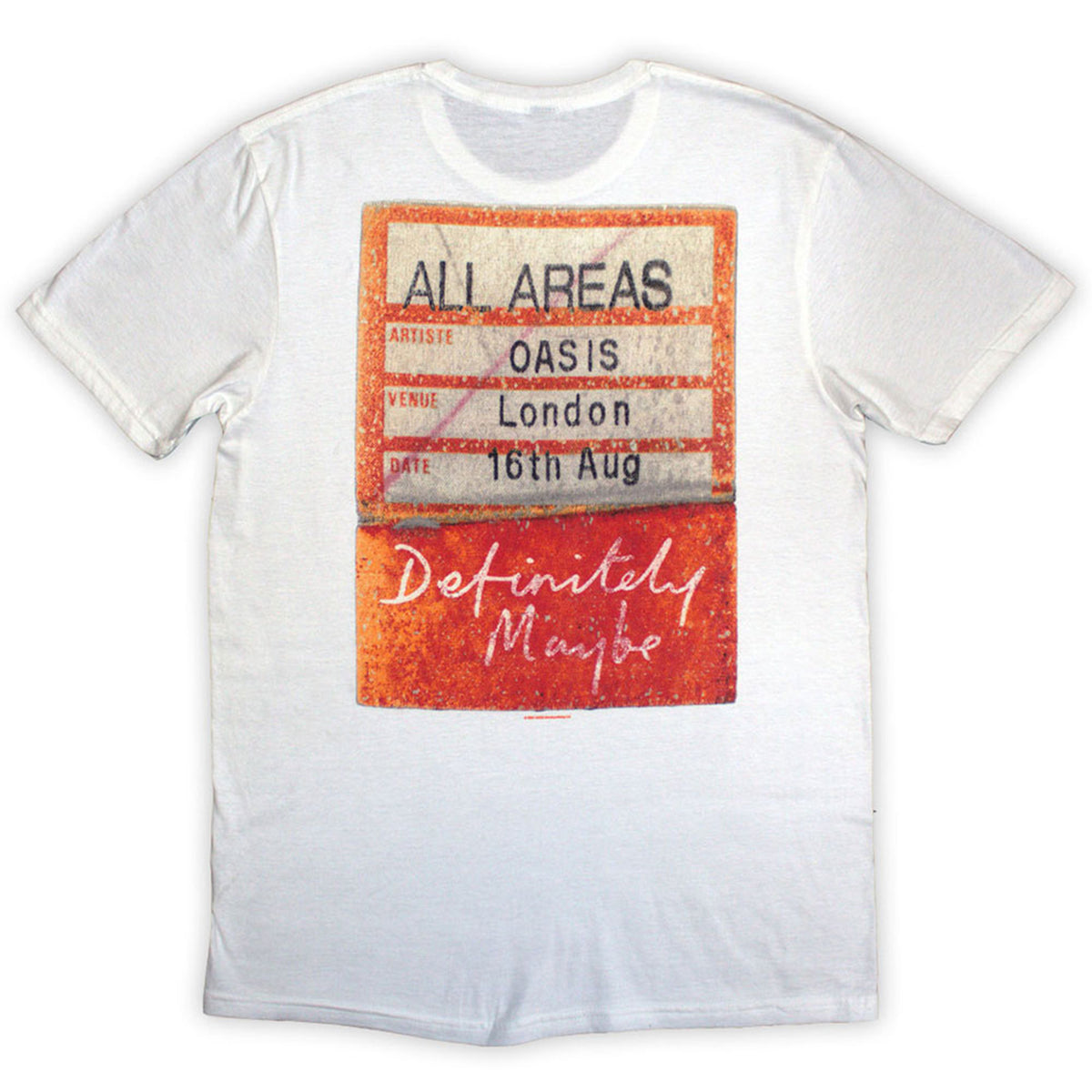 OASIS - DEFINITELY MAYBE AAA PASS - T-Shirt White (Back Print)