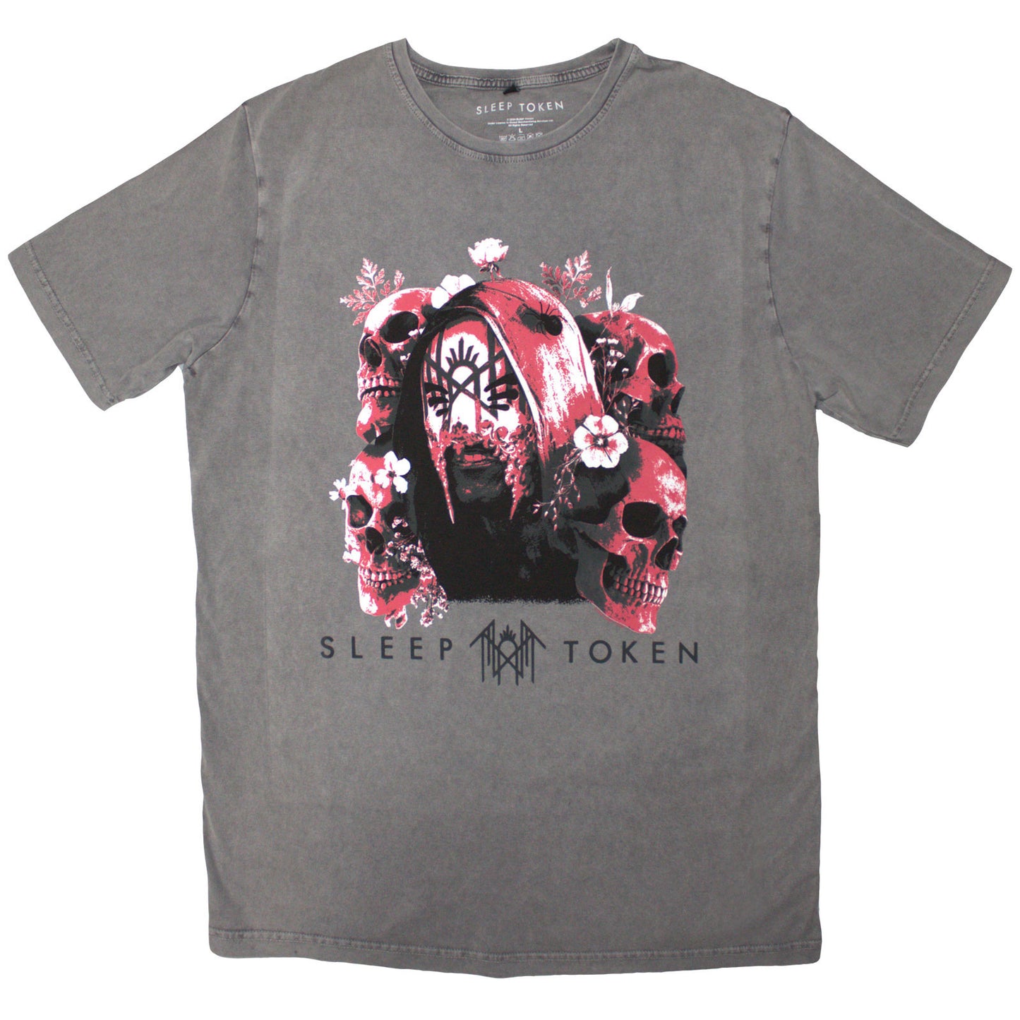 SLEEP TOKEN - SKULLS & FLOWERS - Stone Wash T-Shirt Grey