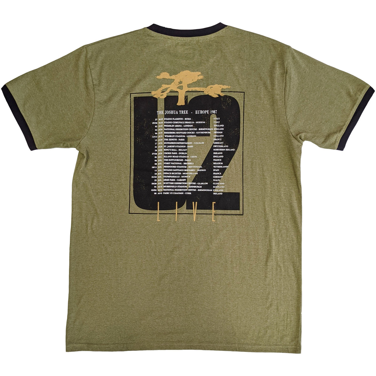 U2 - JOSHUA TREE EUROPE 1987. - Ringer T-Shirt Green (Back Print)