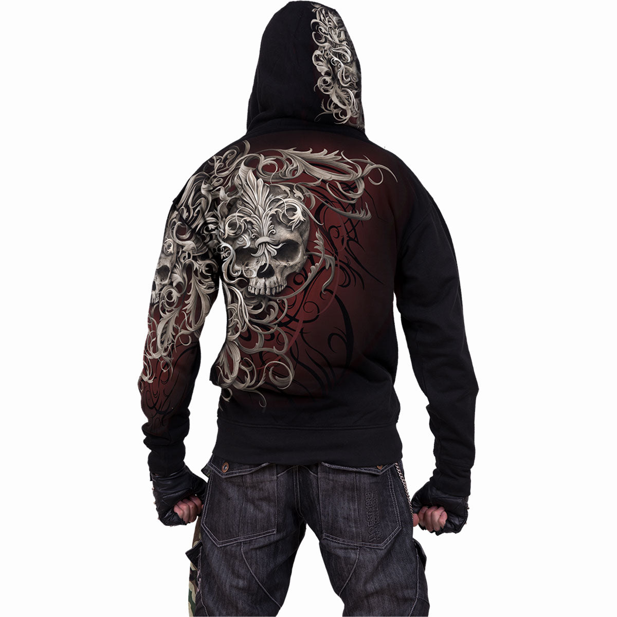 SKULL SHOULDER WRAP - Sudadera con capucha Allover Negra