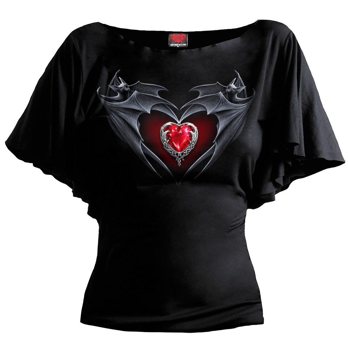 CORAZÓN DE BAT - Top Cuello Barco Manga Murciélago Negro