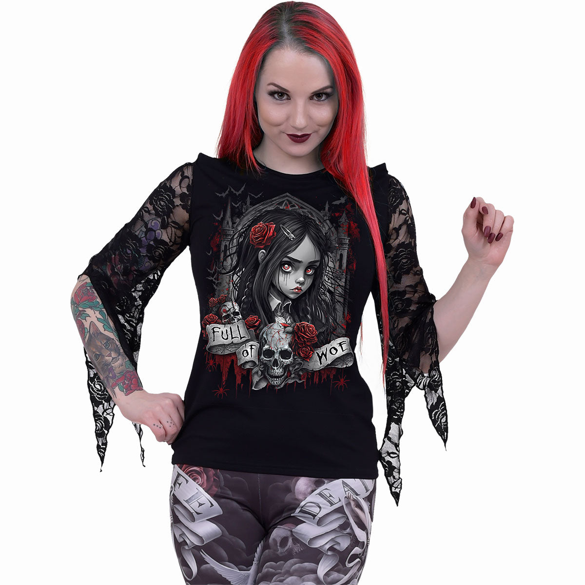 FULL OF WOE - Top con mangas de encaje rosa