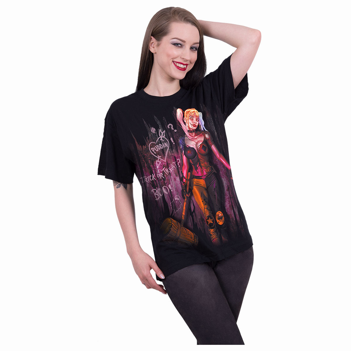HARLEY QUINN - TRICK OR TREAT - Camiseta con estampado frontal Negro