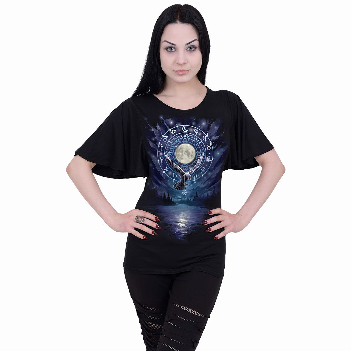 WITCHCRAFT - Top Cuello Barco Manga Murciélago Negro