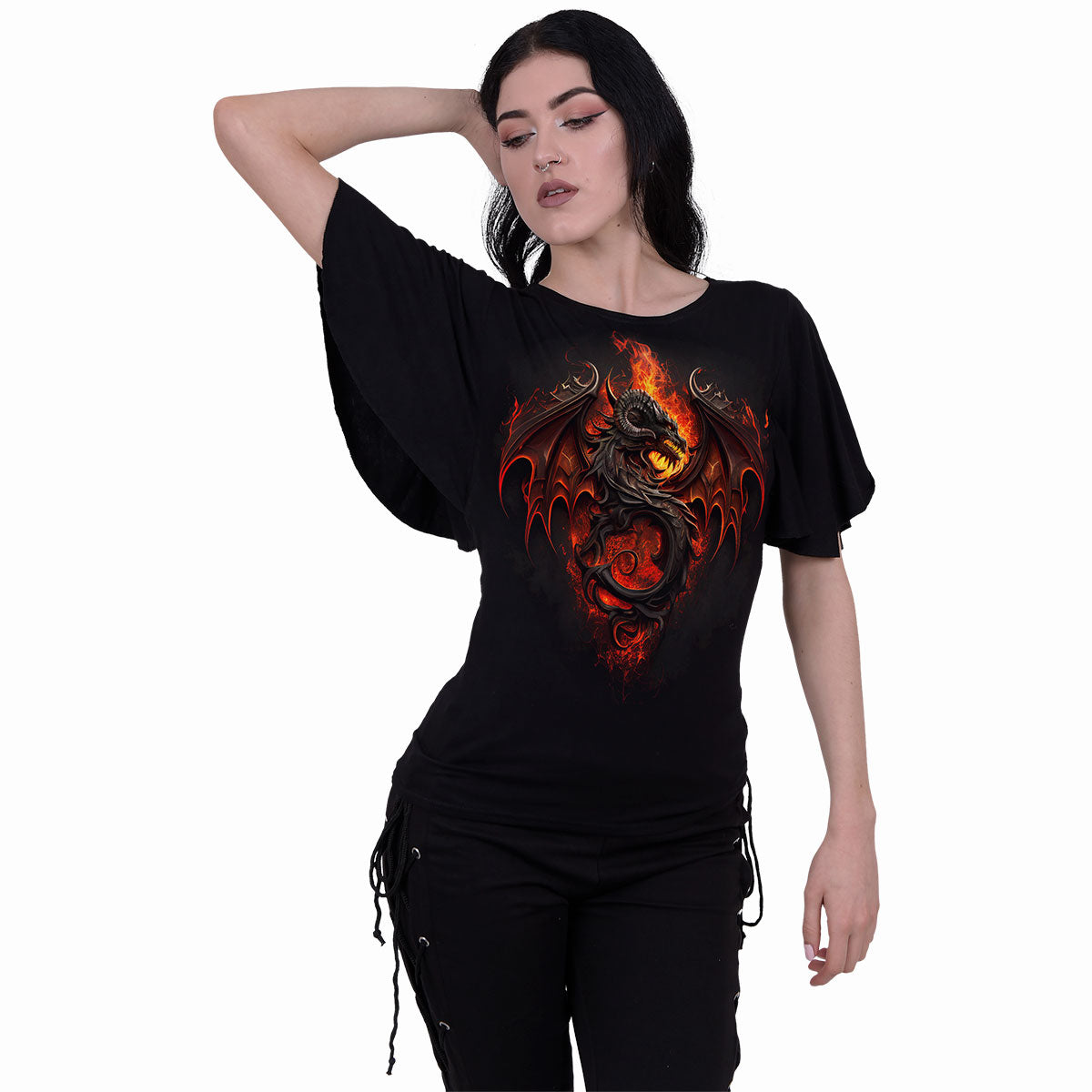 DUELO INFERNAL - Top Cuello Barco Manga Murciélago Negro