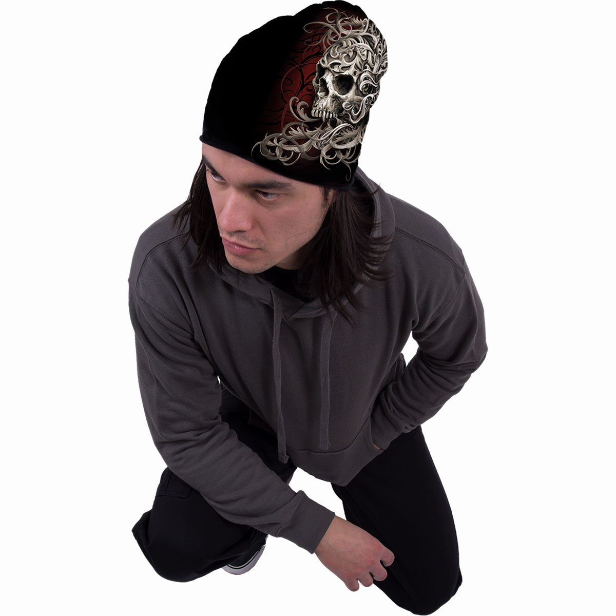 SKULL SHOULDER WRAP - Gorro de algodón ligero Negro