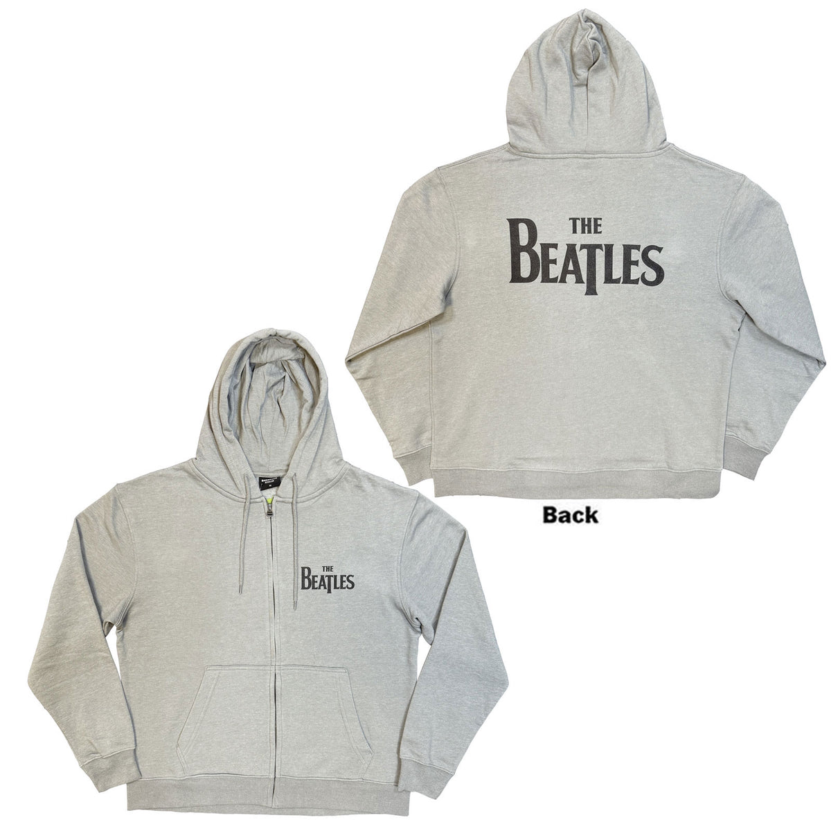 THE BEATLES - DROP T LOGO - Zipped Hoodie Grey
