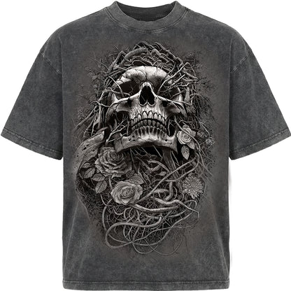 ACID REAPER - Oversized Box T-Shirt Acid Wash Charcoal