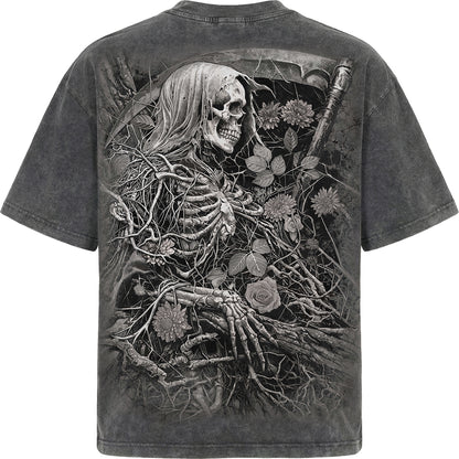 ACID REAPER - Oversized Box T-Shirt Acid Wash Charcoal