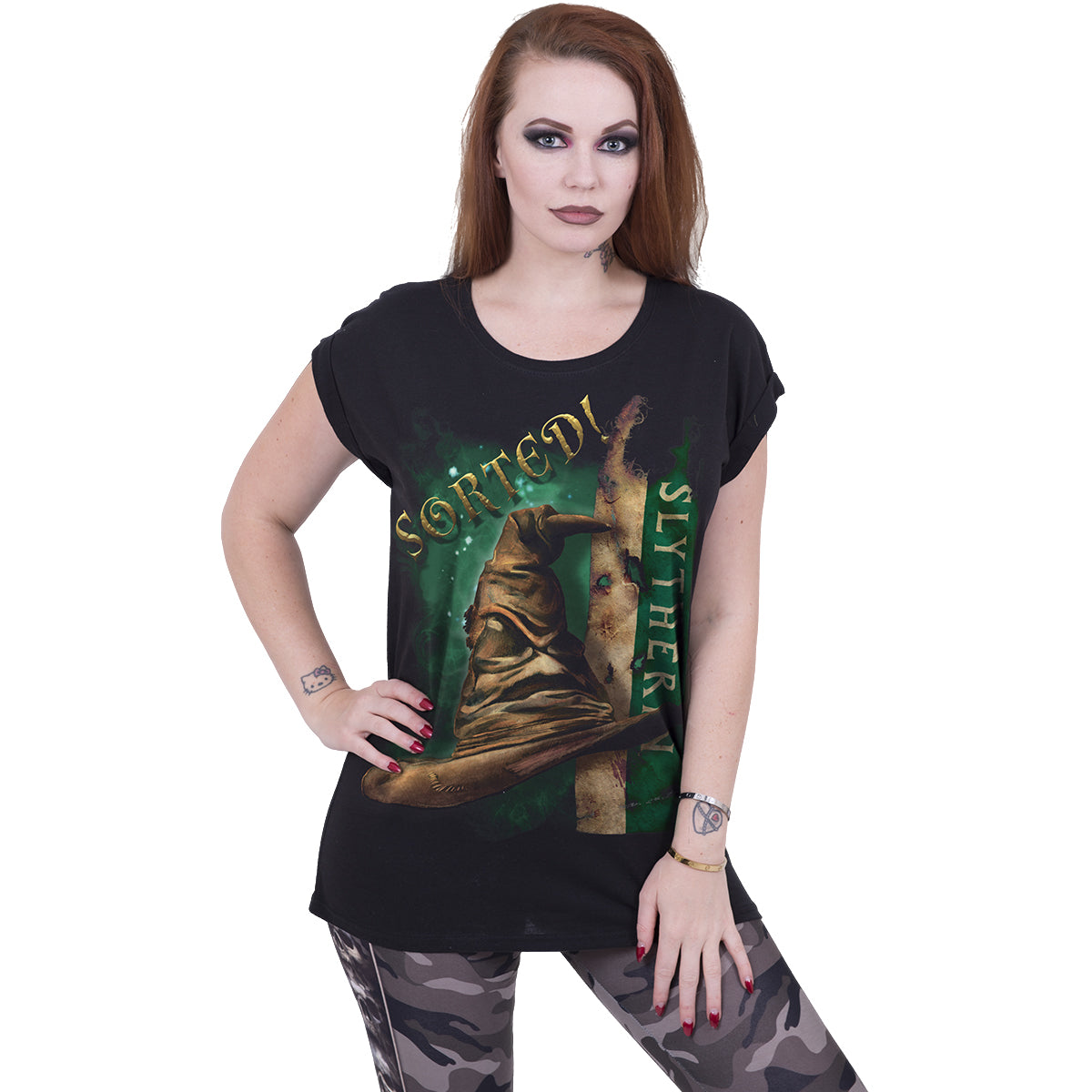 HARRY POTTER - SOMBRERO SLYTHERIN - Camiseta de cuello barco y manga casquillo Negro
