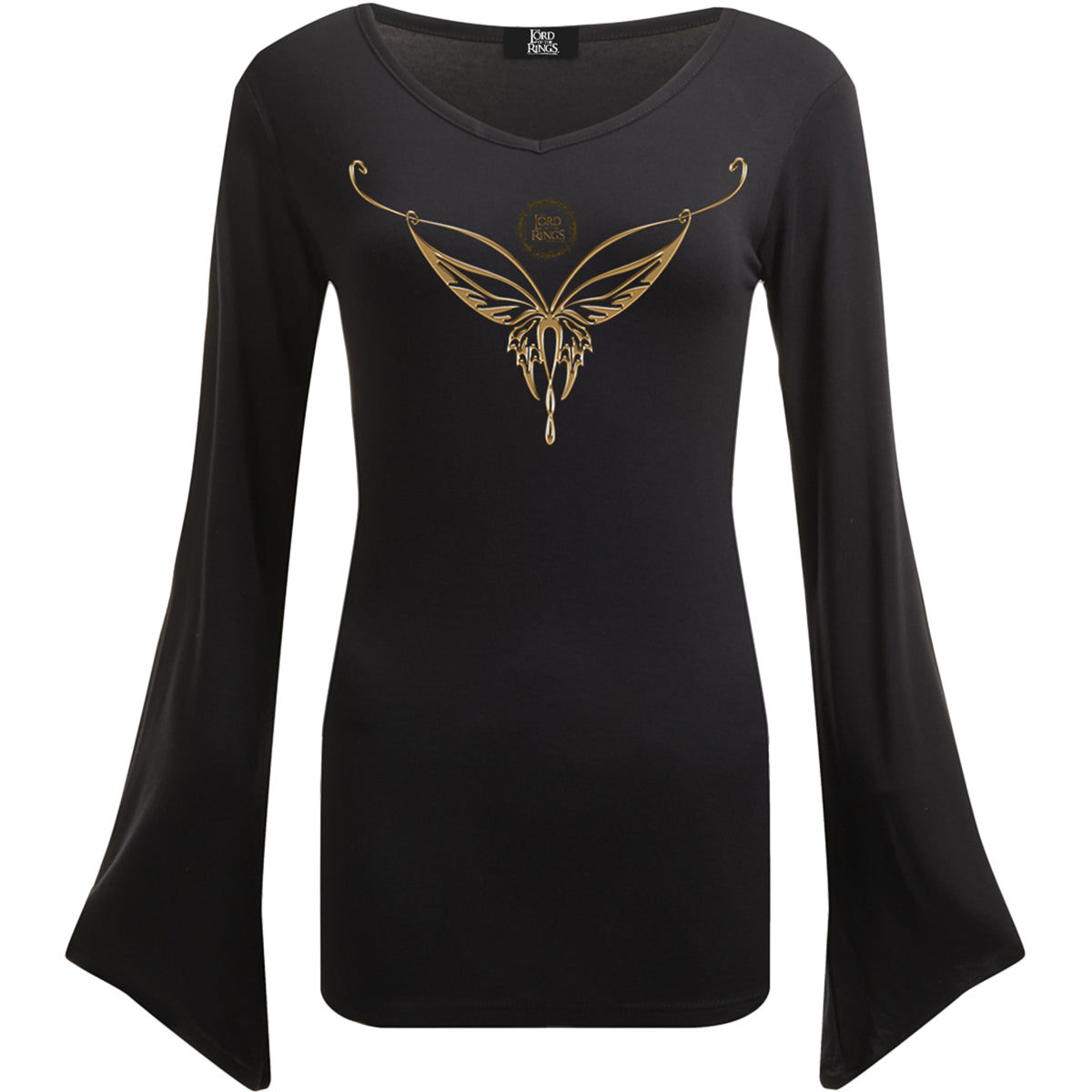 LOTR - COLLAR ELVEN - Top Cuello V Manga Gótica Negro