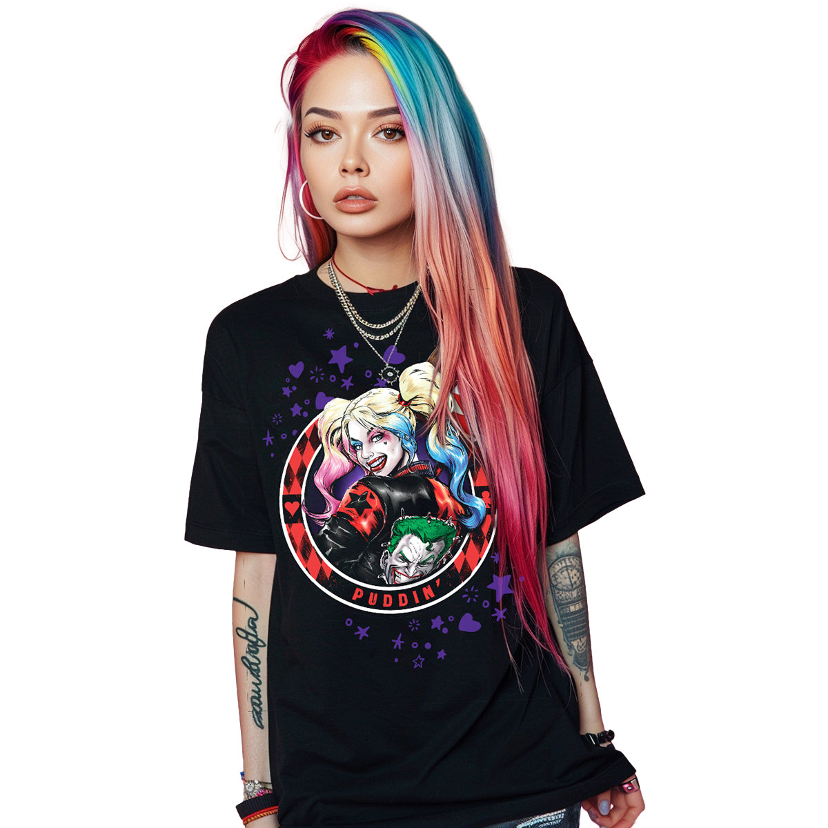 HARLEY QUINN - PUDDIN' - Front Print T-Shirt Black