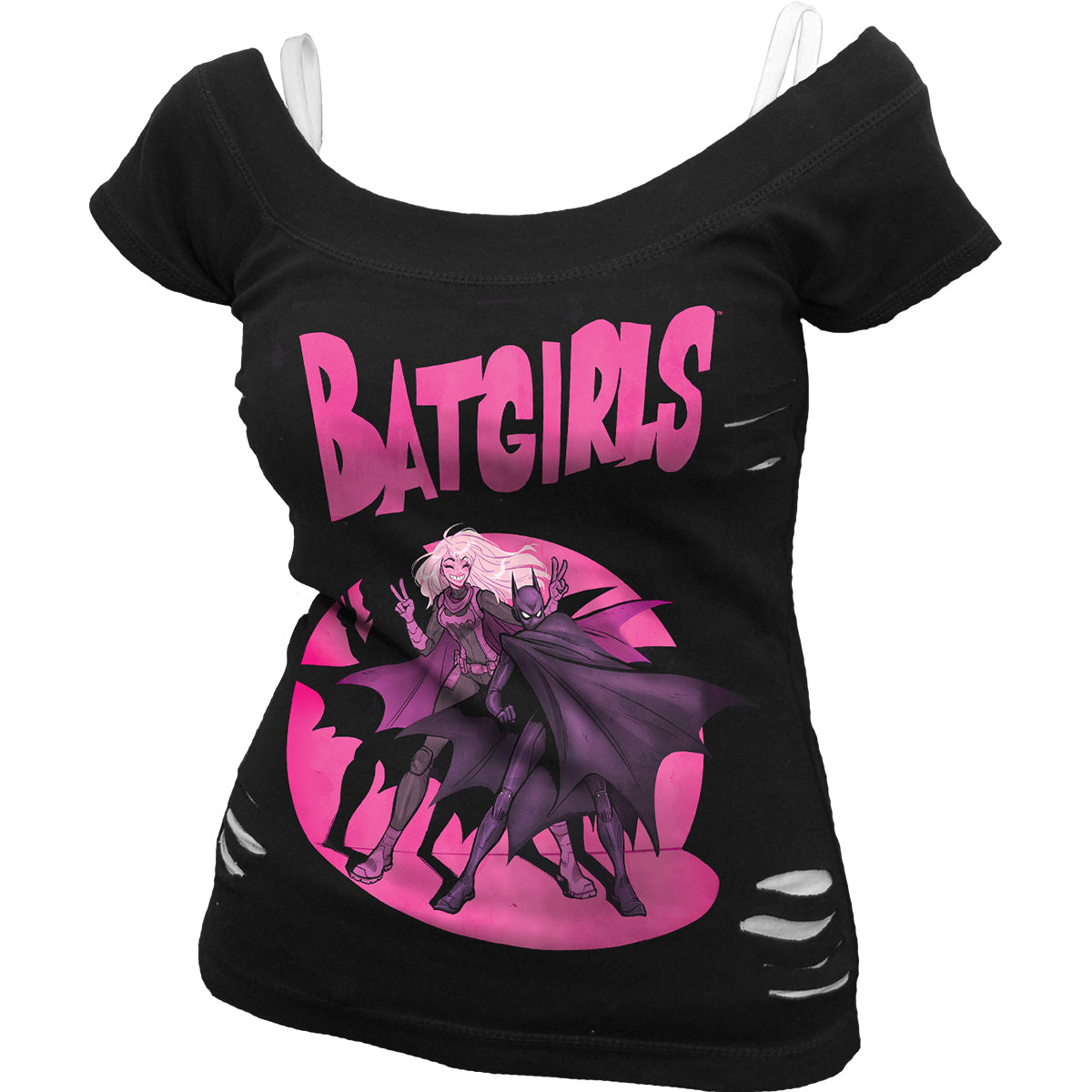BATGIRLS - DUO - 2in1 White Ripped Top Black