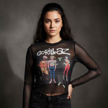 GORILLAZ - THE MOUNTAIN GROUP - Ladies Long Sleeve Crop Top Black