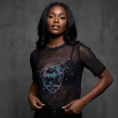 GRATEFUL DEAD - STEALY GLITTER BALL - Ladies Crop Top Black