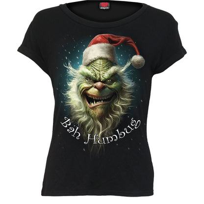 BAH HUMBUG - Top Cuello Barco Manga Casquillo Negro