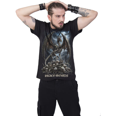 DRACO MORTIS  - Camiseta con estampado en la parte delantera, negra