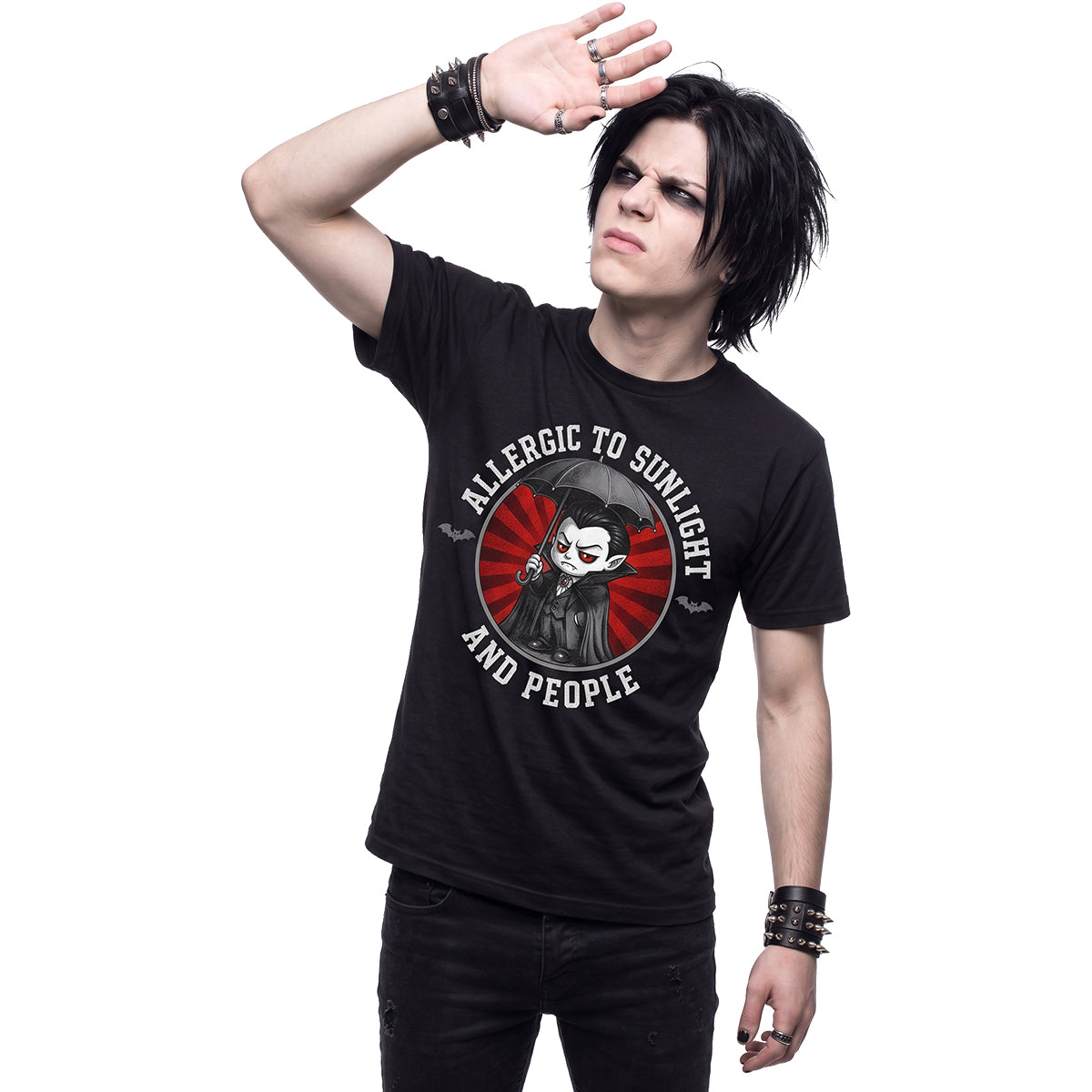 ALERGIAS - Camiseta con estampado en la parte delantera, negra