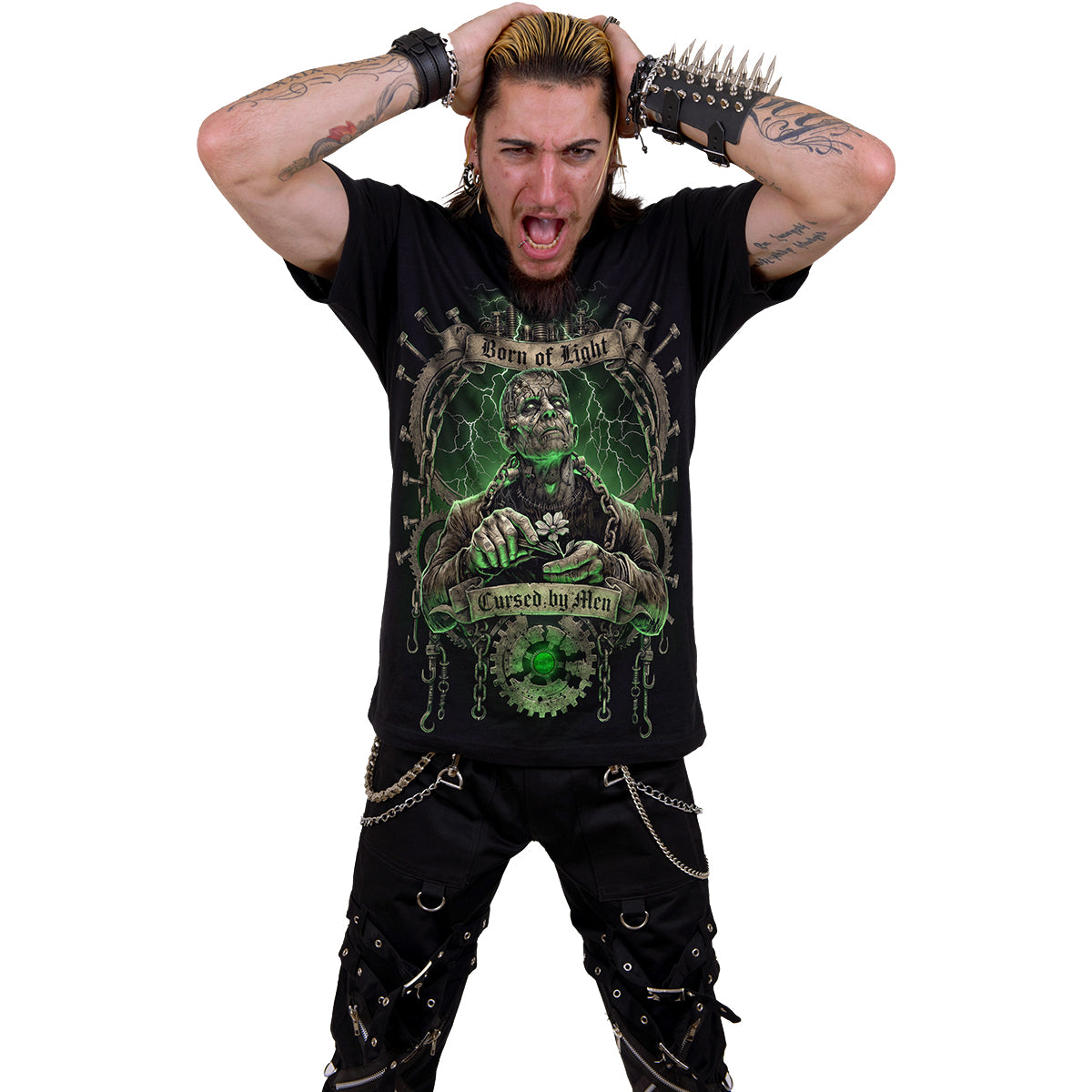 CURSED BY MEN - Camiseta negra con estampado en la parte delantera