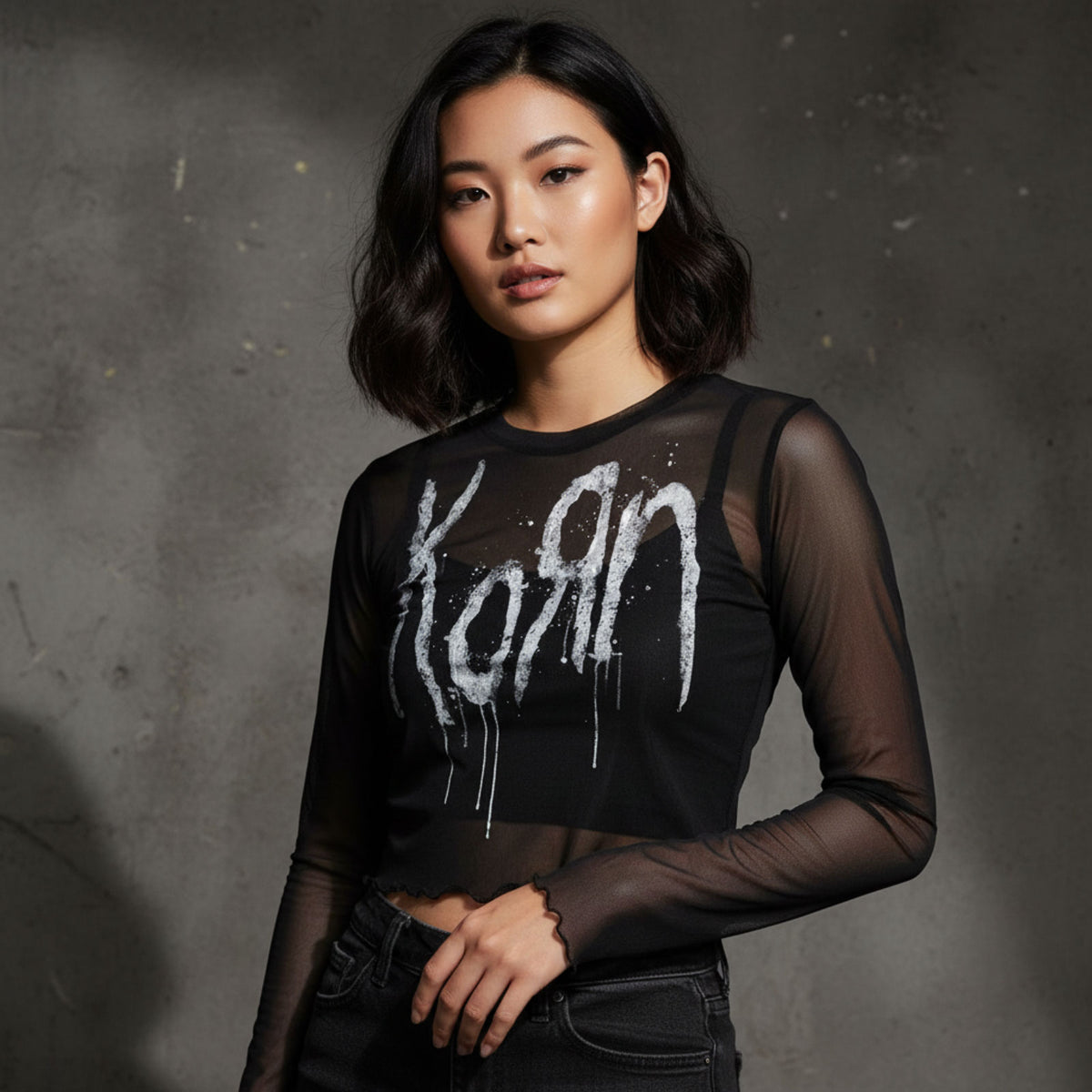 KORN - STILL A FREAK - Ladies Long Sleeve Crop Top Black