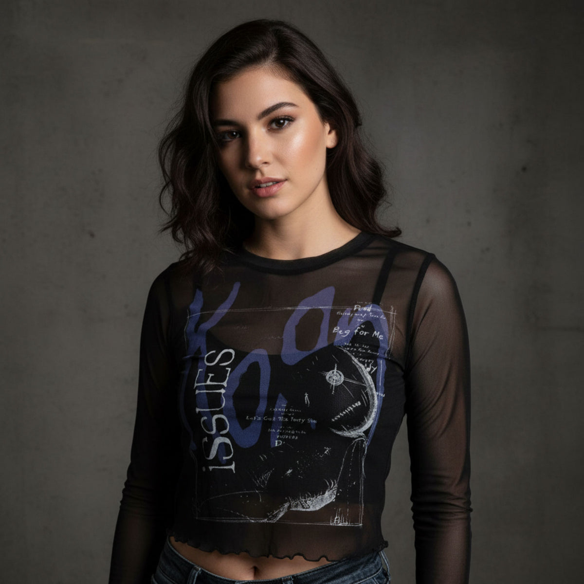 KORN - ISSUES A BOX - Ladies Long Sleeve Crop Top Black