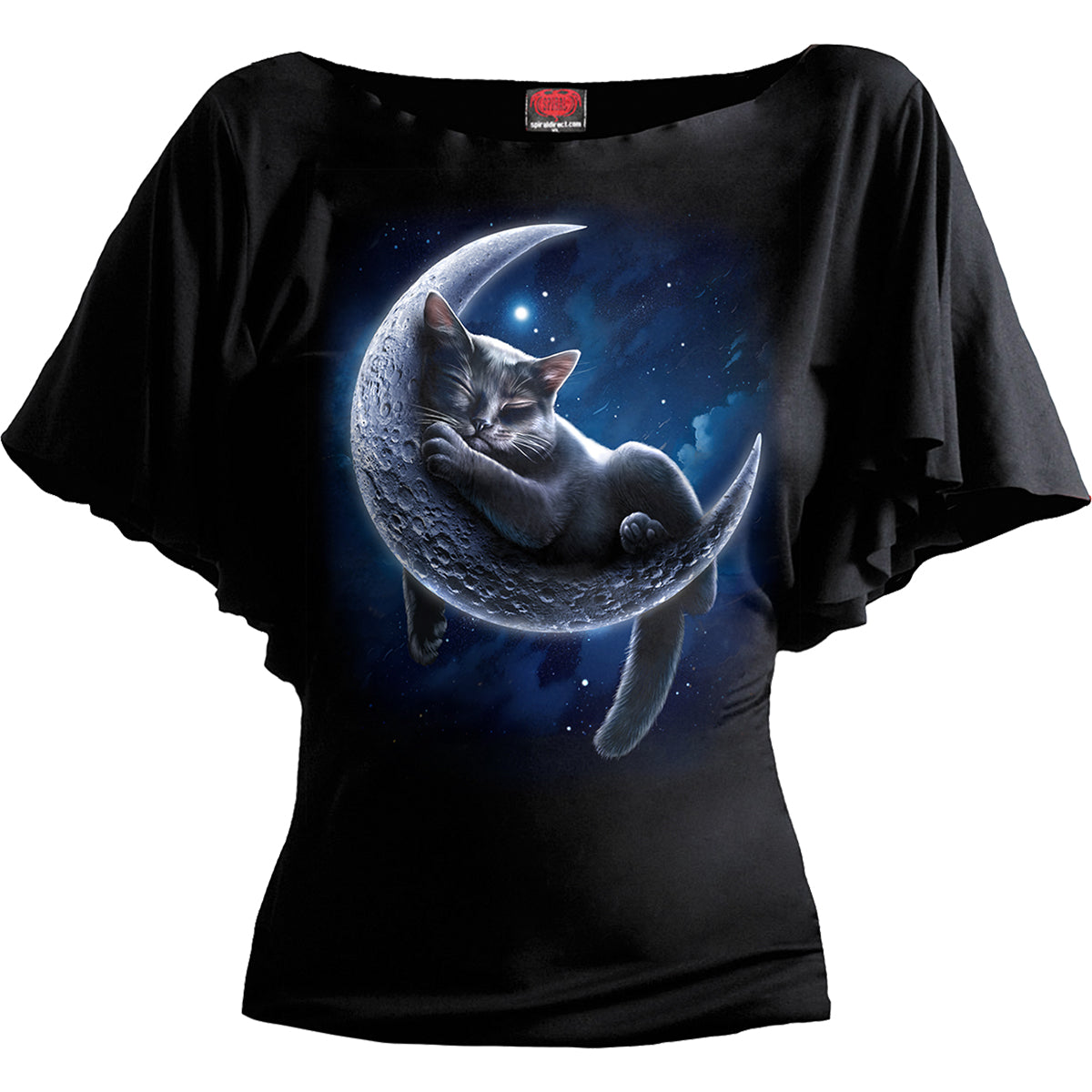 VELVET MOON - Boat Neck Bat Sleeve Top Black