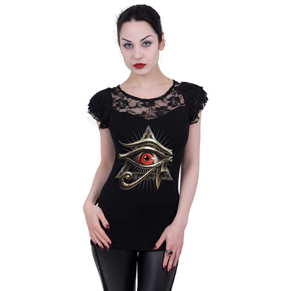 EVIL EYE - Top de encaje con mangas casquillo Negro