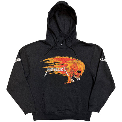 METALLICA - WORN PUSHEAD FLAMING SKULL - Pullover Hoodie Grey