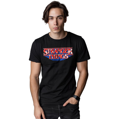 STRANGER THINGS - RETRO LOGO - Front Print T-Shirt Black