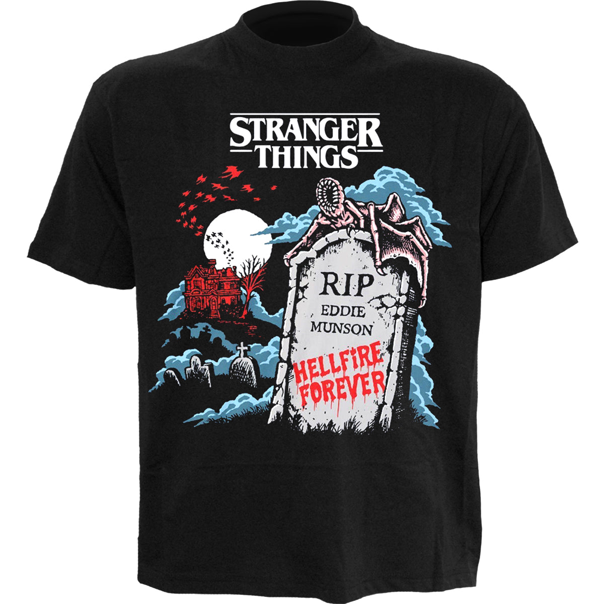 STRANGER THINGS - RIP EDDIE - Camiseta con estampado frontal Negro