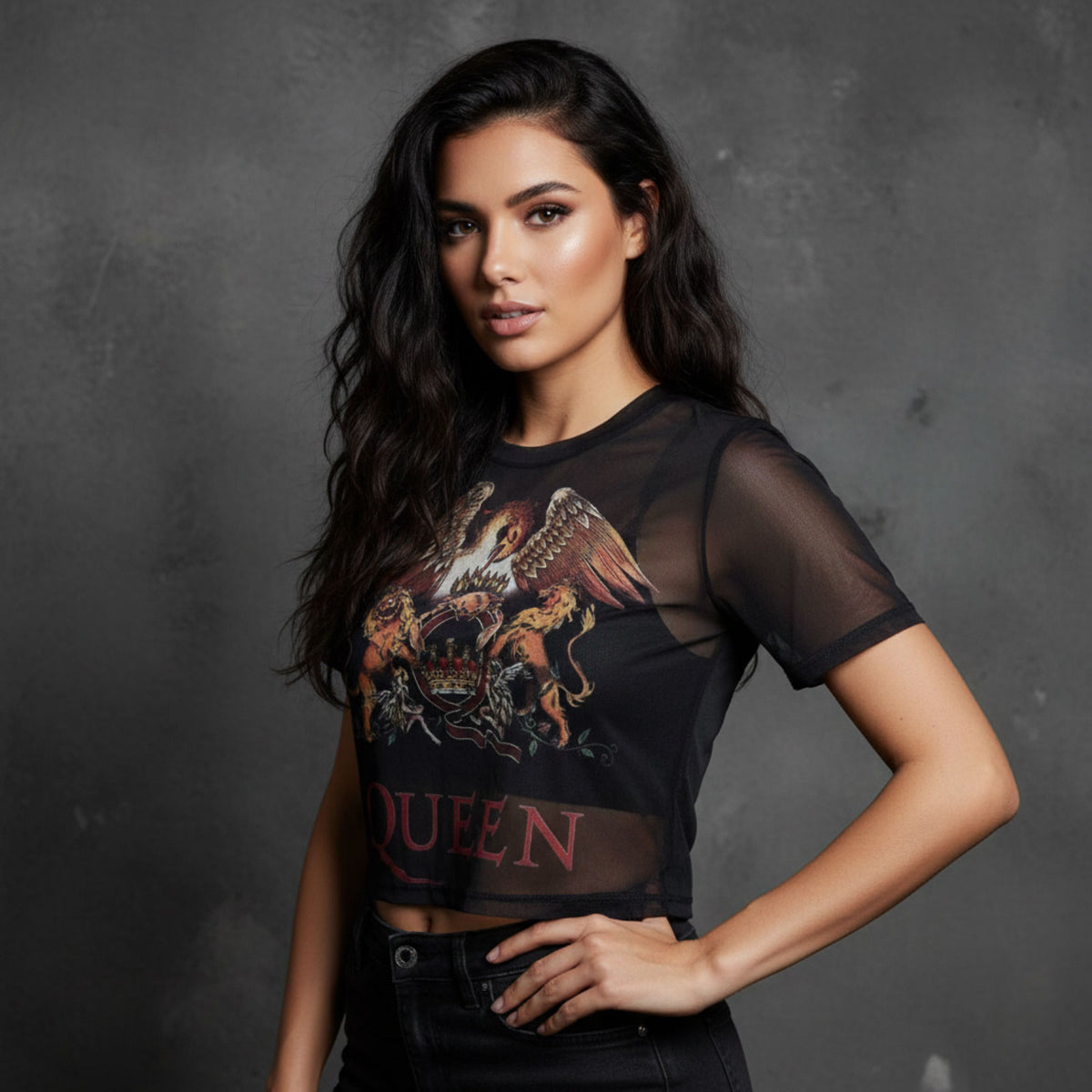 QUEEN - CLASSIC CREST - Ladies Crop Top Navy