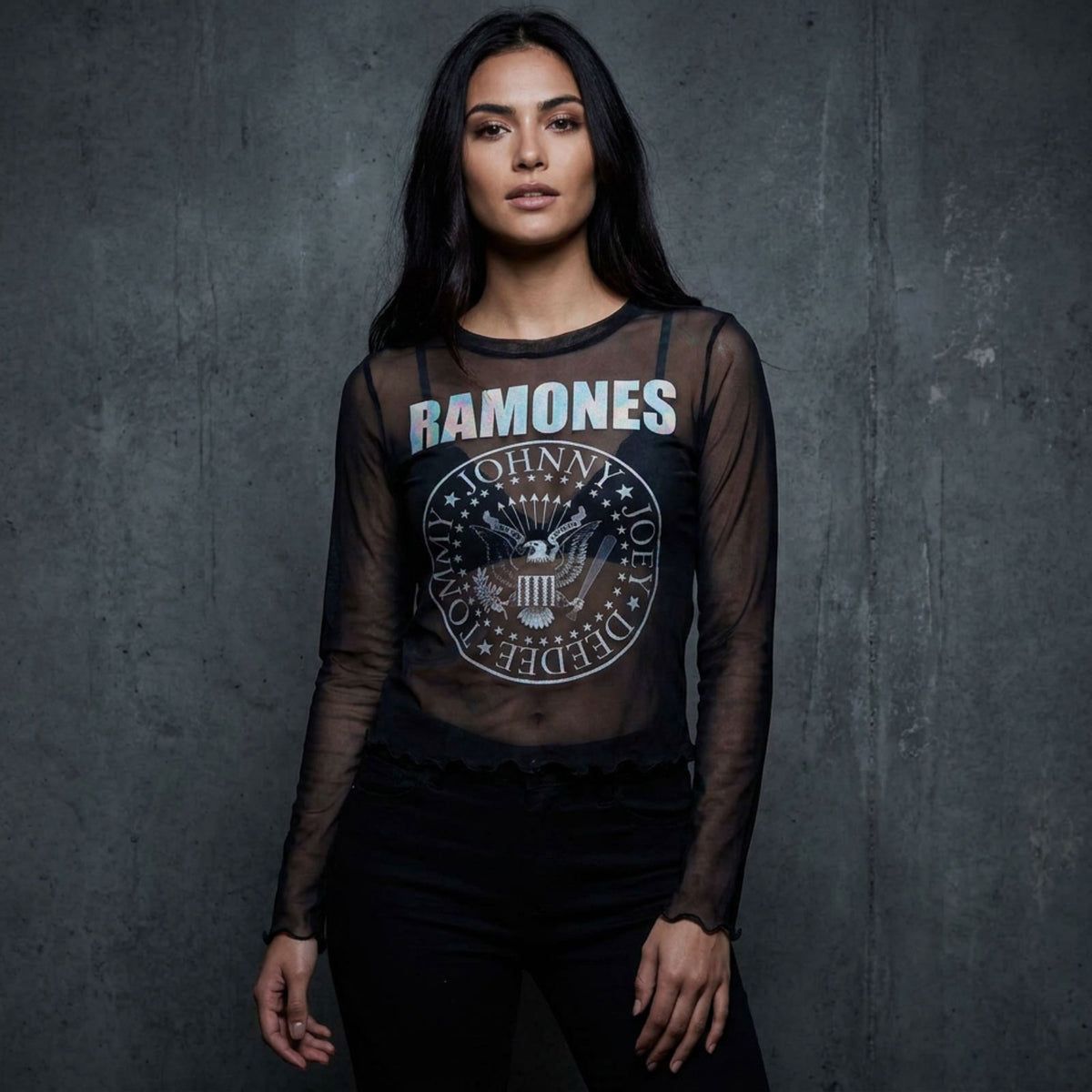 RAMONES - PRESIDENTIAL SEAL - Ladies Long Sleeve Crop Top Black