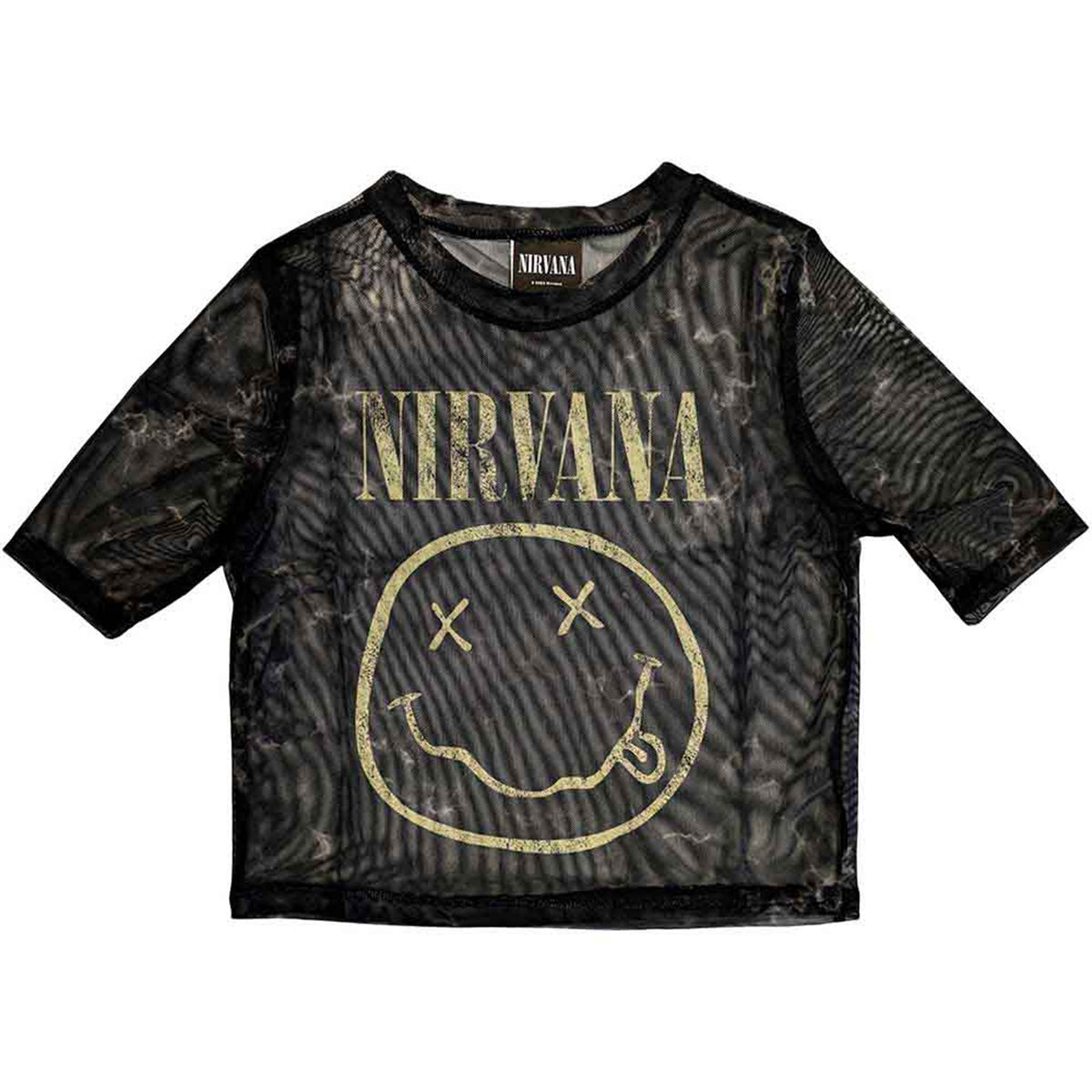 NIRVANA - YELLOW HAPPY FACE - Crop Top Black (Mesh)