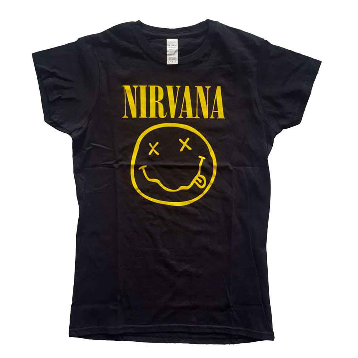 NIRVANA - YELLOW HAPPY FACE - Ladies T-Shirt Black
