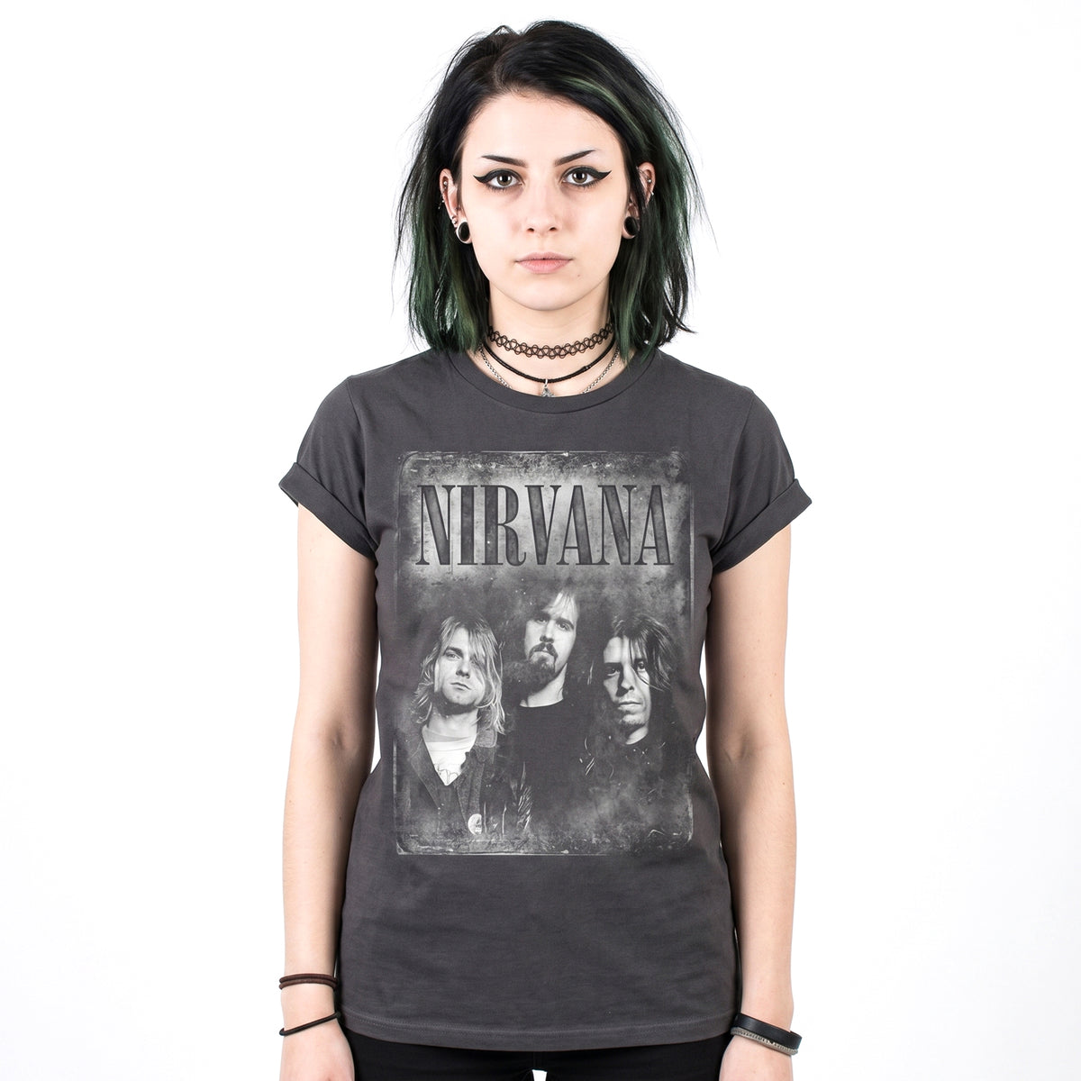 NIRVANA - FADED FACES - Ladies T-Shirt Black