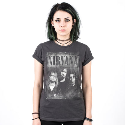 NIRVANA - FADED FACES - Ladies T-Shirt Black
