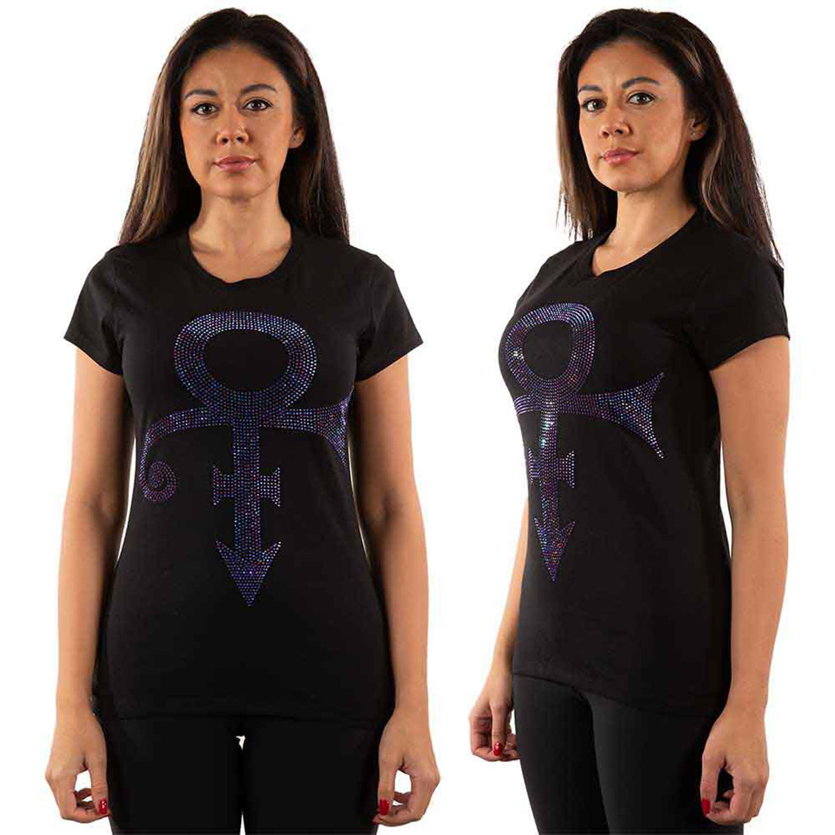 PRINCE - PURPLE SYMBOL - Ladies T-Shirt Black (Embellished)