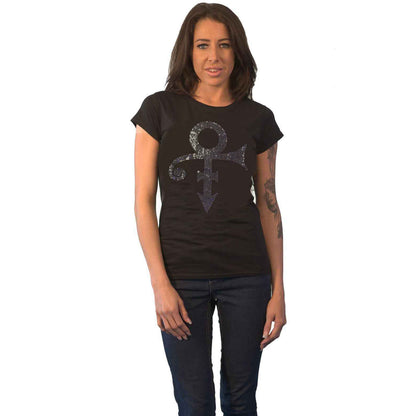 PRINCE - PURPLE SYMBOL - Ladies T-Shirt Black (Embellished)