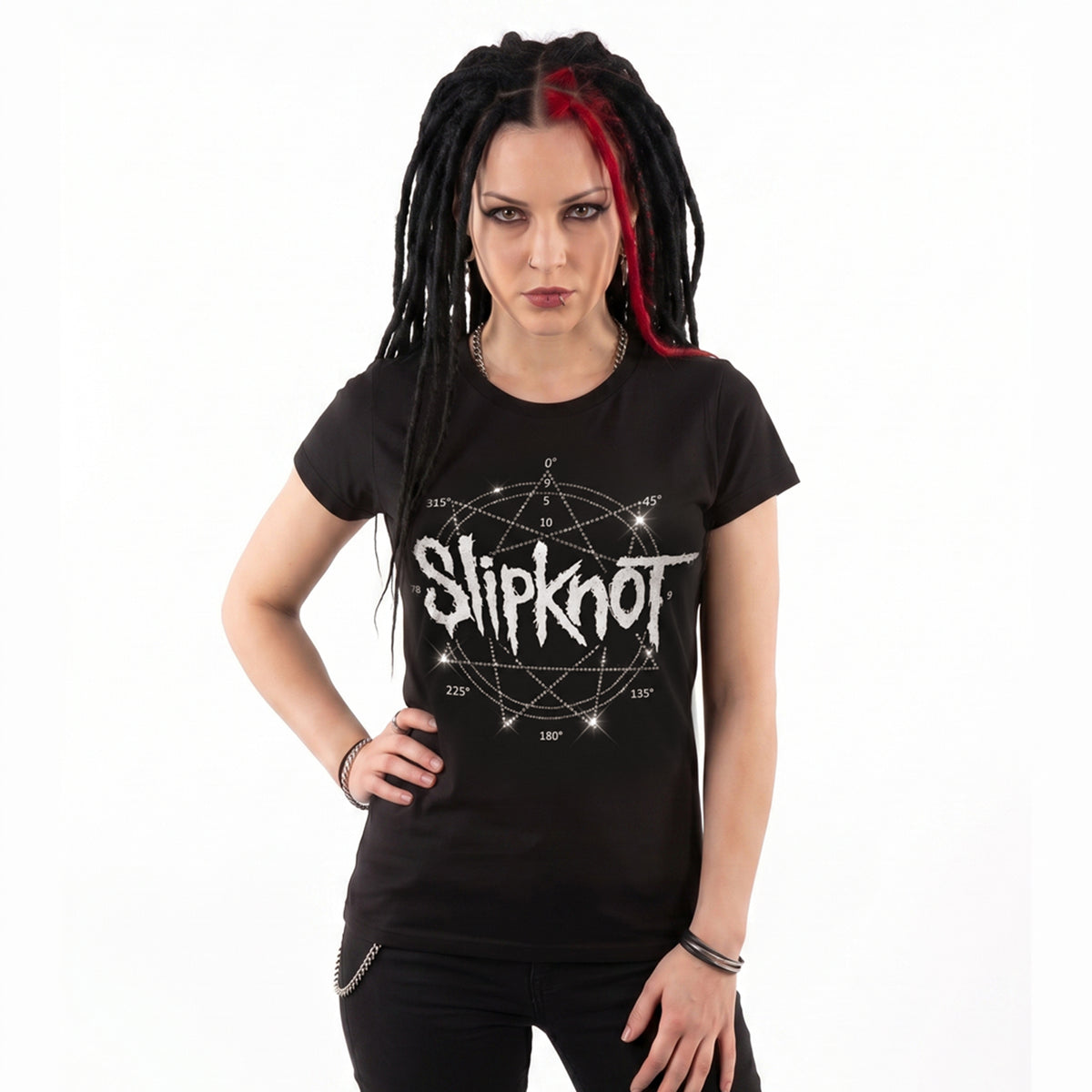 SLIPKNOT - LOGO STAR - Ladies T-Shirt Black (Embellished)